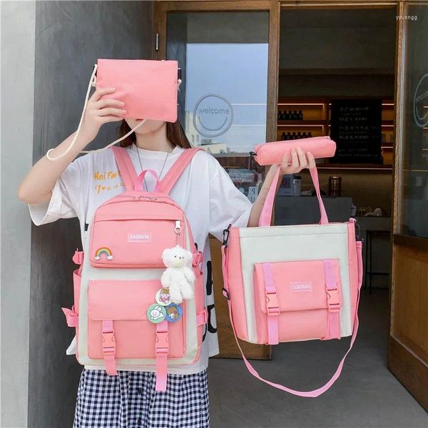 Mochila kawaii crianças meninas mochilas escolares primárias bolsas de ombro crianças mochilas de grande capacidade bolsa e estojo de lápis 4 peças conjunto