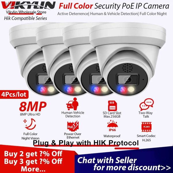 Дроны Vikylin 8-мегапиксельная полноцветная камера безопасности для Hik, совместимая с Onvif POE, обнаружение человеческого транспортного средства, двустороннее аудио, SD, камера видеонаблюдения YQ240129