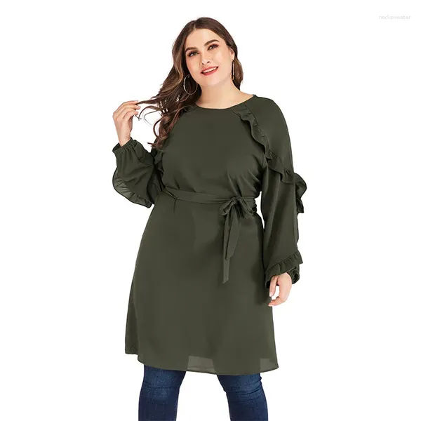 Abbigliamento etnico Moda Camicetta con volant Donna Musulmana Dubai Turchia Abaya Top a maniche lunghe Balza Camicia allentata casual Autunno islamico