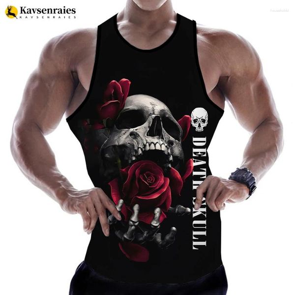 Regatas masculinas 2024 moda crânio impressão 3d casual hip hop gráfico streetwear fitness camisetas homens verão sem mangas camisas