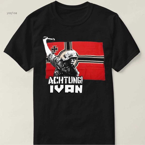 T-shirt da uomo Achtung Ivan WWII Bandiera da battaglia tedesca Wehrmacht Soldato dell'esercito Fanteria Maglietta Abbigliamento uomo Maglietta retrò Maglietta estiva Ropa Hombre