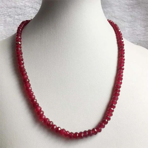 Halsketten selten 4*6 mm facettiert rote Rubin Halskette Vintage Naturstein Schmuck Edel Elegante exquisite Perlenkette Choker Collier