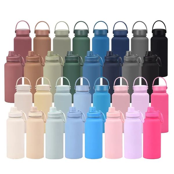 1l garrafa de água revestida em pó de aço inoxidável à prova de vazamento de metal garrafa esportiva durável colorida garrafa esportiva múltiplas cores disponíveis