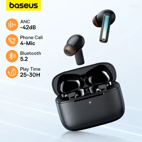 Baseus anc fone de ouvido bowie m2 sem fio bluetooth 5.2 com 42db cancelamento de ruído ativo 4-mic enc verdadeiro fone de ouvido