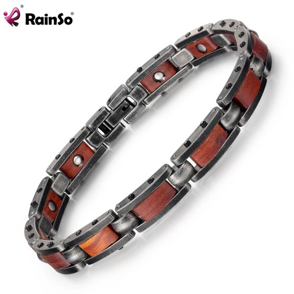 Pulseiras pulseiras de aço inoxidável para homens unissex zebra pulseira de madeira homme cuidados de saúde bracelete magnético Viking Gifts for Men Rainso