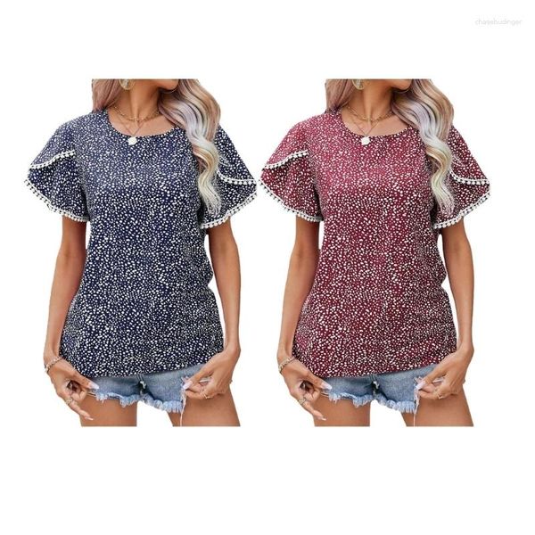 T-shirt da donna Top a sbuffo ampio da donna T-shirt a maniche corte Camicette con scollo a O Babydoll Top Camicia casual estiva