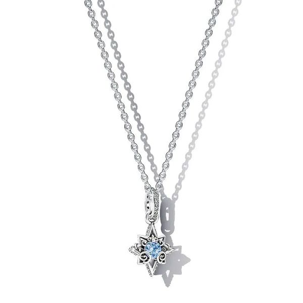 Collana con pendente a forma di stella marina in argento sterling 925 alla moda, catena con stella luminosa e diamante Articolo originale in scatola per coppia di uomini e donne