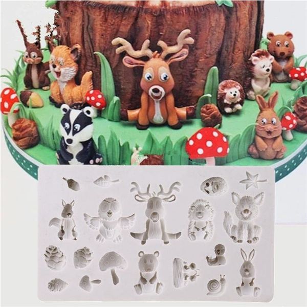 1PC Foresta Animale Stampo In Silicone Sugarcraft Fondente Della Muffa Della Torta Che Decora Gli Attrezzi Muffa Del Cioccolato Decorazione Della Torta Del Fondente di Zucchero Strumento T265q