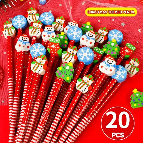 20 Pz/lotto Kawaii Matita Di Natale Simpatico Cartone Animato Gomma Testa Matita Regali Di Natale Materiale Scolastico Schizzo Scrivere Disegnare Cancelleria 240122