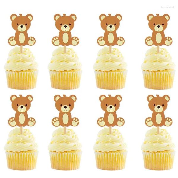 Ferramentas de bolo 20pcs Cute Bear Toppers Feliz Aniversário Cupcake Para Crianças 1ª Decoração de Casamento Fruta Palito Bebê Chuveiro