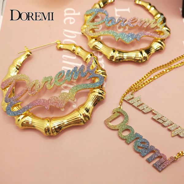 Orecchini doremi colorati in bambù personalizzato Orecchini glitter Colore adesivo color Orecchini in acciaio inossidabile per donne Gift.