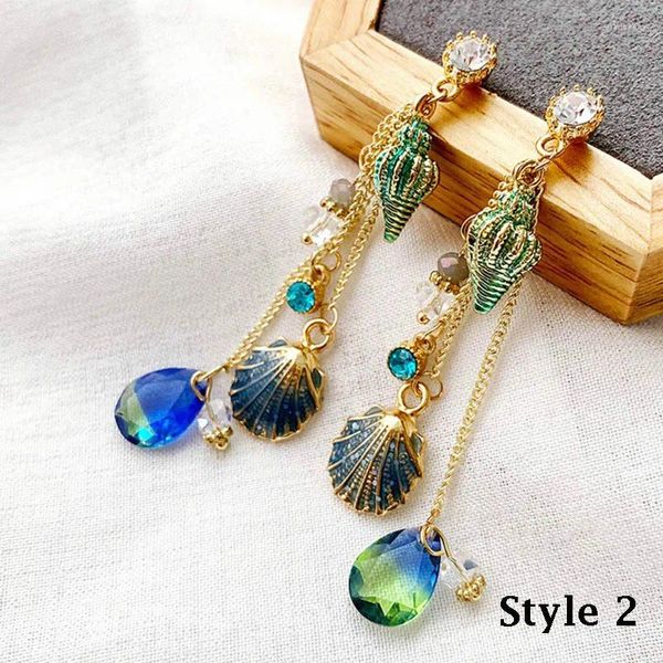 Dangle brincos 2024 coreano mar jóias concha concha gota para mulheres meninas cristal borla boucle doreille férias de verão dez festa