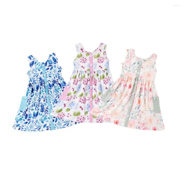 Vestidos de menina exclusivos girlymax verão bebê meninas floral bolso twirl vestido boutique roupas leite seda babados na altura do joelho sem mangas