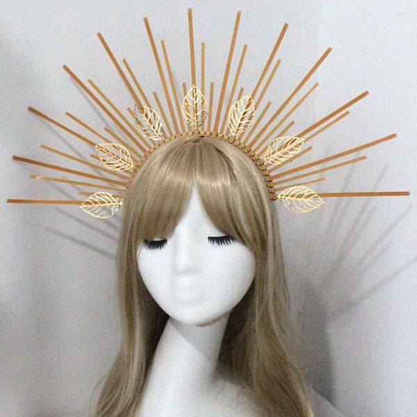 Articoli per feste Corona della dea Fascia a spillo Halo Copricapo festival Wicca Met Gala Sunburst Copricapo da chiesa con cerniera