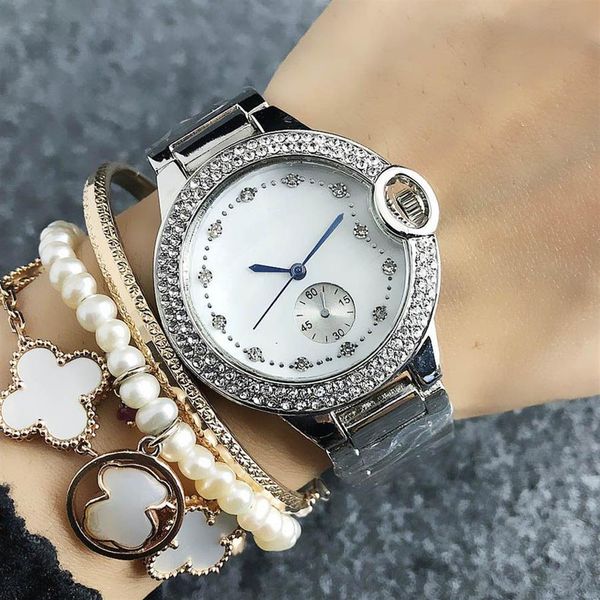 Marca de moda lindas mulheres menina estilo cristal mostrador pulseira de aço relógio de pulso de quartzo CA09256Q