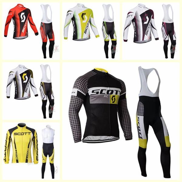 SCOTT Team Cycling Langarm-Trikot-Trägerhosen-Sets Herren Full Zipper Outdoor Bike-Rennbekleidung U120916260i