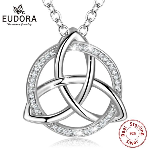 Halskette EUDORA Einzigartige 925 Sterling Silber Celtics Tiquetra Trinity Knot Anhänger Halsketten Modeschmuck für Junge Mädchen Party Geschenk D202