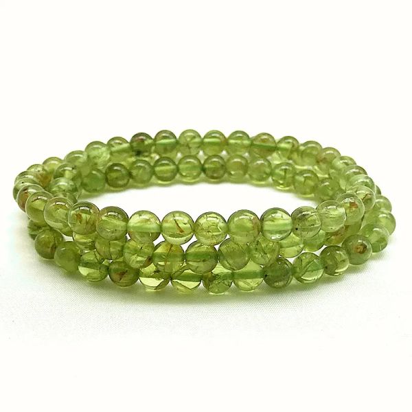 Bracciale rigido da 54 cm Braccialetti con perline di pietra olivina naturale peridoto Bracciale da 5 mm Bracciale a 3 cerchi Elastico 100% Veramente pietra Non vetro Non tinto