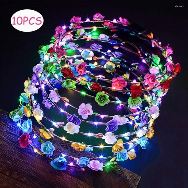 Nachtlichter, 10 Stück, leuchtende Girlande, Krone, Blumen-Stirnband, LED-Licht, Weihnachtskranz, Dekoration, leuchtendes Haar, Haarband für Hochzeit, Party