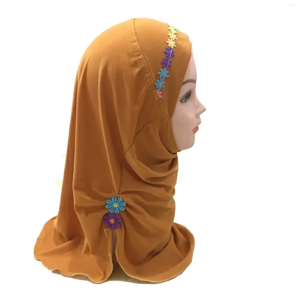 Roupas étnicas Menina muçulmana Hijab com renda chapéu infantil estilo moda 2-6 anos de idade