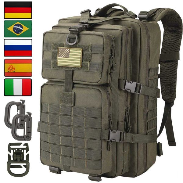 Sacos de caminhada 30L ou 45L Mochila Tática Militar Pacote de Assalto Mochila Impermeável Mochila de Acampamento Ao Ar Livre Mochila de Caça D-Rings Patch de Bandeira YQ240129