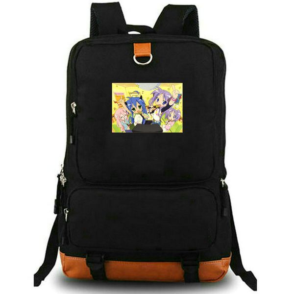 Şanslı yıldız sırt çantası Izumi Konata Daypack Hiiragi Kagami Okul Çantası Karikatür Baskısı Sırp Çekme Çıngırak Okul Çantası Laptop Day Pack