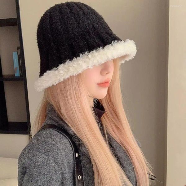 Beralar Lady Winter Hat Rahat Şık Kadınlar Balıkçı Örme Peluş Peluş Peluş Rüzgar Tabanlı Katlanabilir Yıkanabilir Yıkanabilir Kova Kapağı Yuvarlak