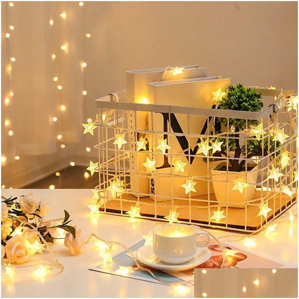 Decoração de festa estrela fada luzes bola led string lua lâmpada cadeia guirlanda natal fora quintal jardim quarto sala de estar casamento dhos5