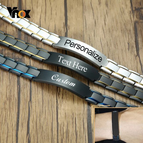 Armbänder Vnox Stilvolles 12 mm breites Herrenarmband, kostenloses personalisiertes individuelles ID-Tag, Edelstahl-Armband, Kettenschmuck für Ehemann und Vater