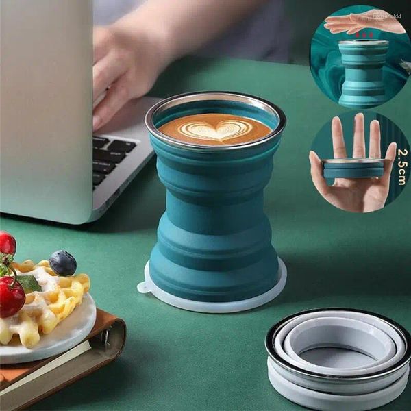 Garrafas de água dobrável copo de silicone equipamentos de acampamento suprimentos garrafa dobrável caneca de café turismo turista viagem utensílios de mesa engrenagem