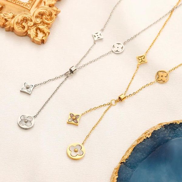 Pingente colares designer 18k colar de ouro luxo aço inoxidável charme amor longa cadeia viagem festa marca jóias design presente para mulheres