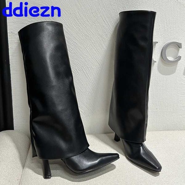 Botas senhoras modernas joelho botas de salto alto outono primavera moda deslizamento em bombas femininas calçados novos sapatos 2023 longas mulheres botas ocidentaisl2401