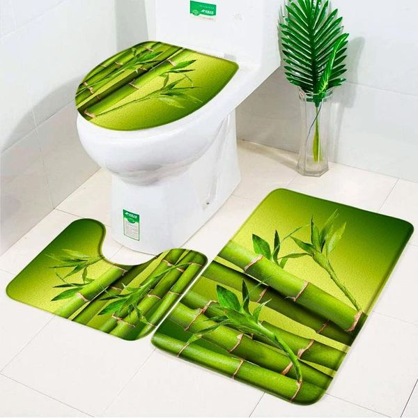 Tappetini da bagno 3 pezzi Set Tappetino di bambù Orchidea Zen Decorazione di pietra Flanella Tappeto da bagno antiscivolo Tappeto Lavabile in lavatrice Copriwater Piede