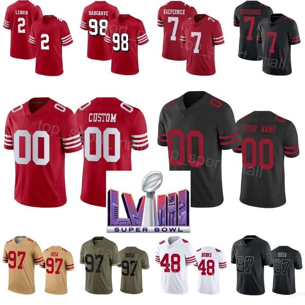 LVIII Super Bowls Fußball 98 Javon Hargrave Trikots 7 Colin Kaepernick 97 Nick Bosa 2 Deommodore Lenoir 26 Isaiah Oliver Tashaun Gipson Sr Oren Burks Männer Frauen Jugend