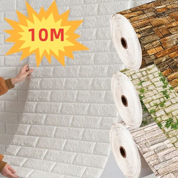 70cm x 1510m 3D papel de parede decoração autoadesivo antigo espuma tijolo sala de estar quarto impermeável adesivo de parede 3d 240123