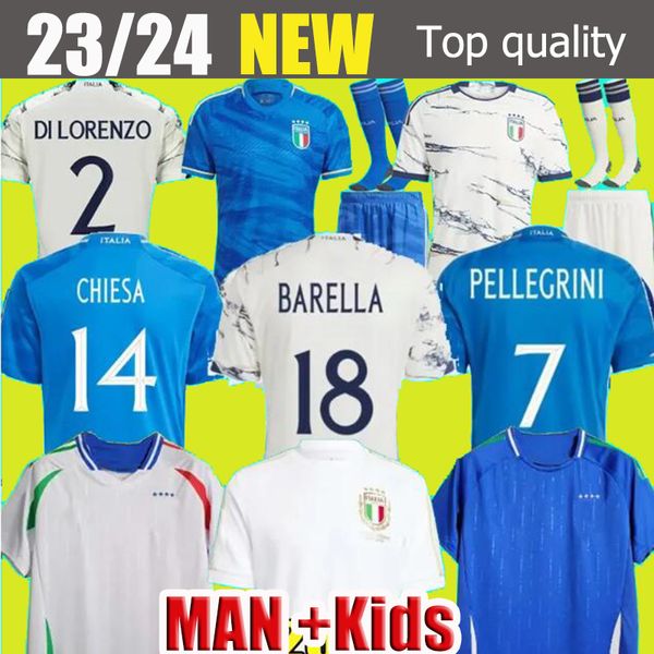 2023 Италия футбольные майки версия игрока Maglie Da Calcio с длинным рукавом Pellegrini Chiesa Barella Italia 23 24 футбольные рубашки T женщины Мужчины Устают детские набор