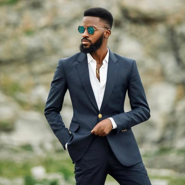 Ternos masculinos cinza escuro terno um botão masculino blazer define fino ajuste smoking jaqueta e calças entalhada lapela 2 peças casamento noivo wear