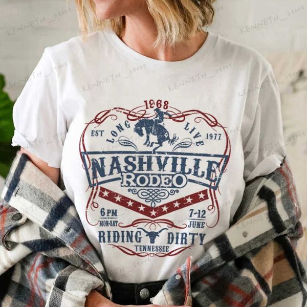 Damen-T-Shirt Nashville Rodeo Western Grafik-T-Shirt Damen Vintage Cowgirl Tennessee Country-Musik-T-Shirt Damen süßes Hippie-T-Shirt Tops T240129