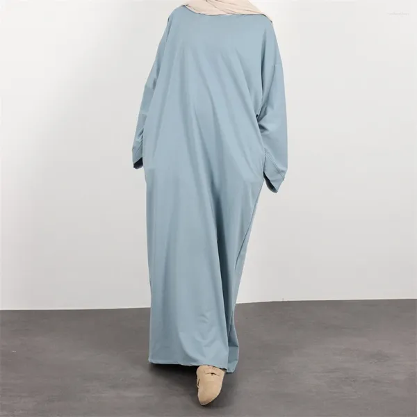 Ethnische Kleidung Abaya Dubai Türkei Muslim Dünne Feste Sweatshirt Kleid Lose Lange Frauen Islamischen Kaftan Gebet Eid Ramadan Jalabiya