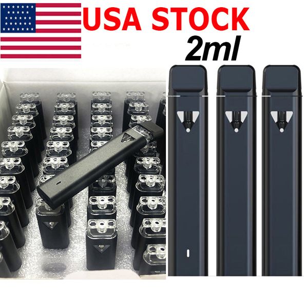 USA-Lager 2 ml Einweg-Vape-Stift, leere Verdampfer, E-Zigarette, dicke Ölkapseln, Keramikspule, einrastbare Spitzen, wiederaufladbare 350-mAh-Batterie, H02-Stifte, individuelle Logo-Paketboxen