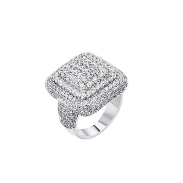 Anelli Jewle S Wholesale Fashion Hip Hop Gioielli ghiacciati Anelli piattaforma placcati in oro bianco Diamond Crystal Cz Bling Ring per uomini