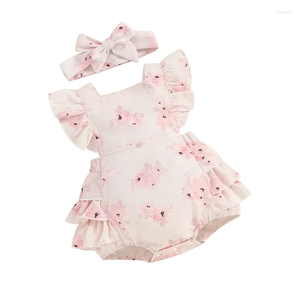 Vestidos de menina infantil bebê primavera verão roupas sem mangas cinta macacão sem costas tutu floral bodysuit