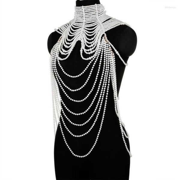 Krawatten 449B Frauen Multi Layered Simulierte Perle Lätzchen Halskette Kragen Perlen Quaste Kunstleder Schulterkette BH Top Body Jewe286H