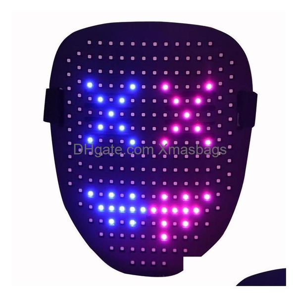 Maschere per feste 2022 Maschera LED per Halloween Luminosa 25 immagini dinamiche Immagini fisse Induzione che cambia volto Dance Bar Atmosfera Puntelli Dh3Zj