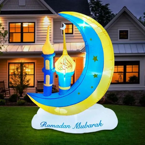 Ramadan Mubarak Decorações de lua infláveis ao ar livre iluminadas explodir decoração de celebração sagrada muçulmana para feriado gramado quintal jardim 240123