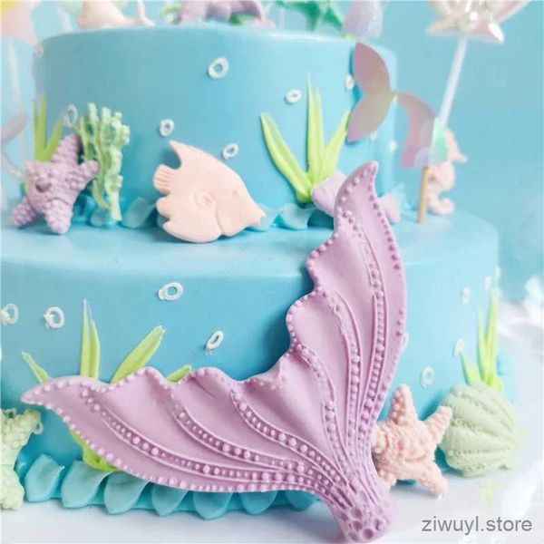 2 pçs velas pérola sereia cauda concha bolo de aniversário topper oceano vento cupcake sobremesa inserir molde suprimentos de cozimento vela azul decoração do casamento