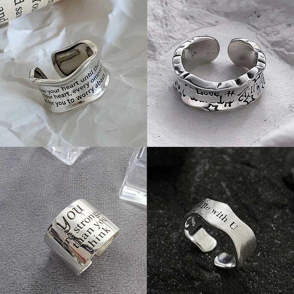 Anéis de banda nova moda prata cor aberta anel de dedo letras palavras larga punk empilhável para mulheres menina jóias presente dropship 240125