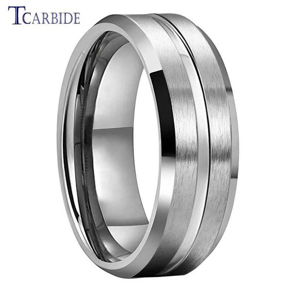 Bandringe Dropshipping 8mm Edelstahl Ehering Männer Frauen Alltag Geschenk Schmuck gerillt abgeschrägt gebürstet Comfort Fit 240125