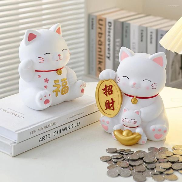 Figurine decorative Simpatica scultura Maneki Neko e decorazione domestica Kawaii Gatto fortunato Salvadanaio Soggiorno Arredamento Scrivania Ornamento Regalo artigianale