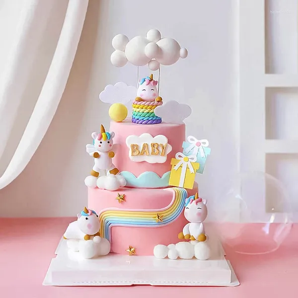 Bolo Ferramentas de Cake Rainbow Unicorn Girl Feliz Aniversário Topper Balloon Kid Party Decorating for Decoration Sobressert Gifts Gifts